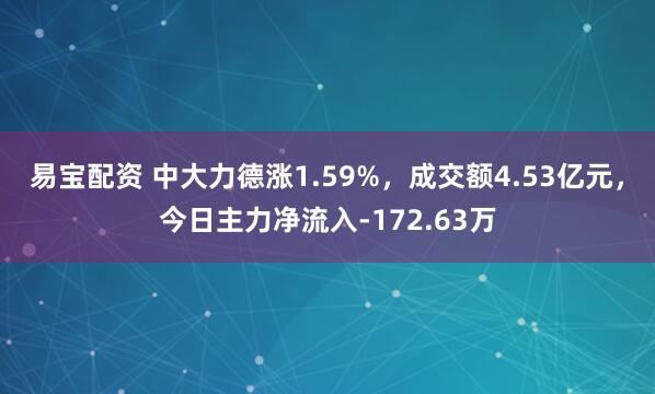 易宝配资 中大力德涨1.59%，成交额4.53亿元，今日主力净流入-172.63万